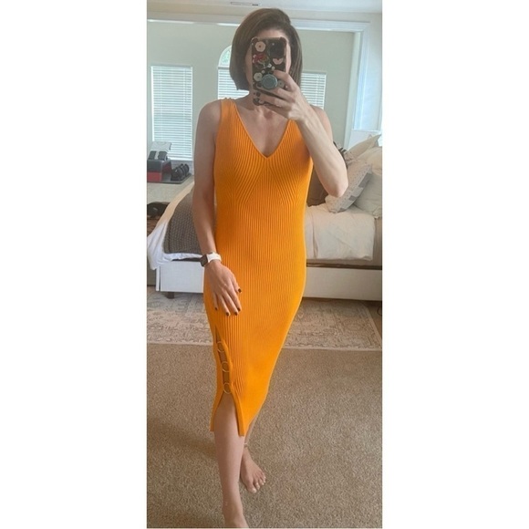 NWT! House Of Harlow Ribbed Midi Dress Flame Orange Small Key Ring Bodycon Sexy - Picture 1 of 5